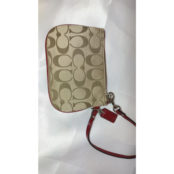 Coach Poppy Jacquard Wristlet Small Beige and Red - Picture 4 of 6
